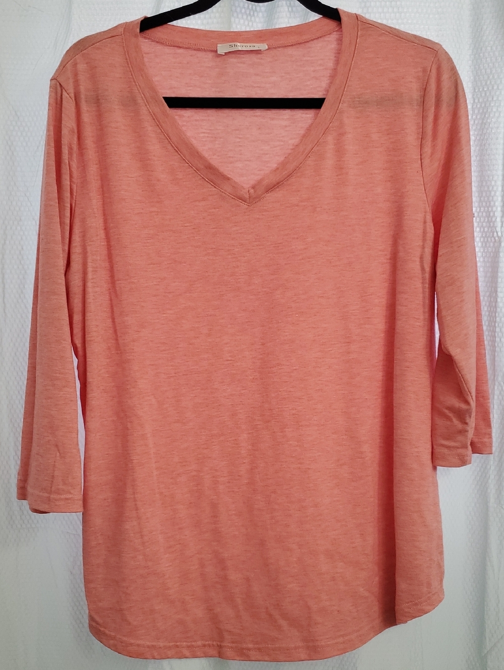 Sherosa Women's 3/4 Sleeve Tee. Size Large. Pink & White. LN